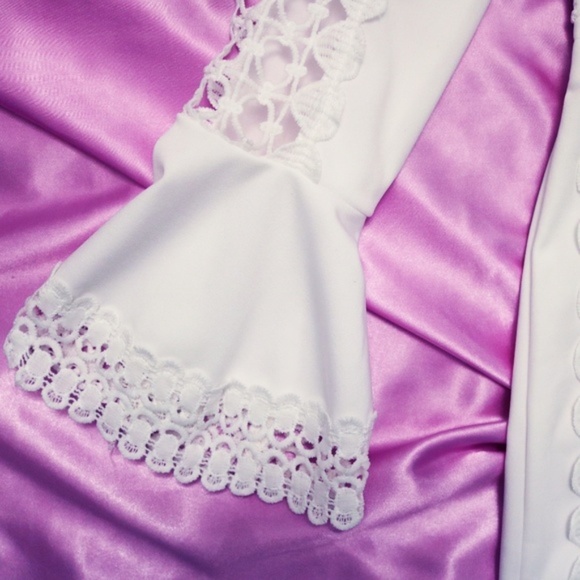 White Lace Crochet 2 Piece Coord Set Blouse Skirt - Picture 6 of 8